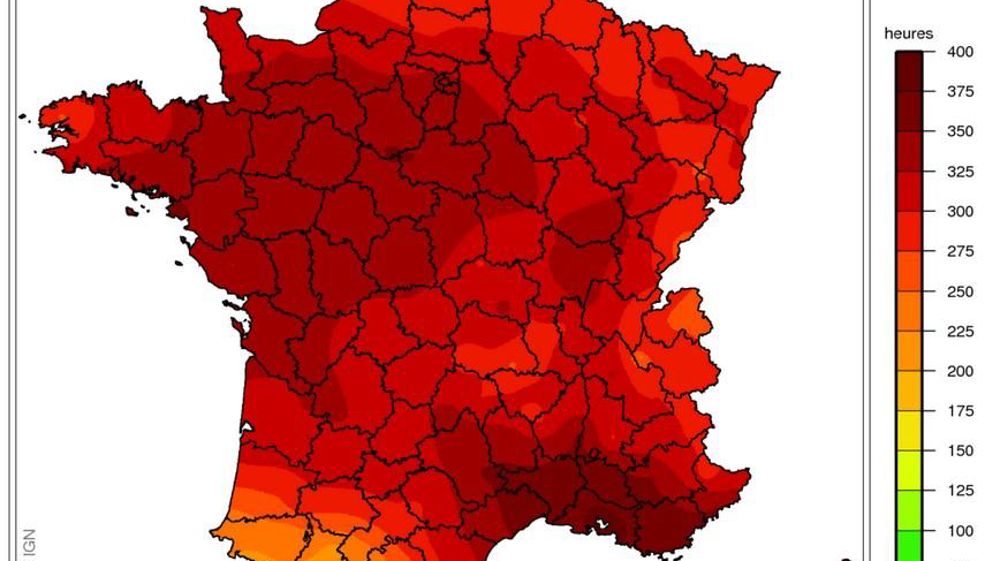 Cumuls de durée d’ensoleillement pour le mois de juillet 2019 en France métropolitaine. © Météo-France. 